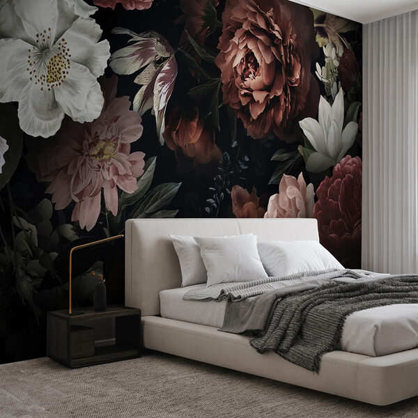 Wall mural Dark floral elegance with blooming beauty