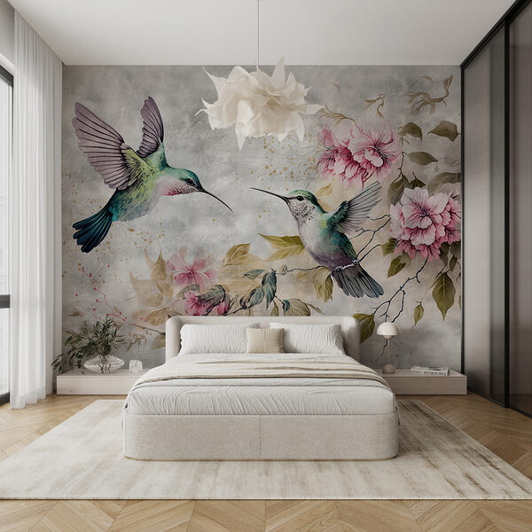Wall mural Hummingbirds dance among delicate flowers