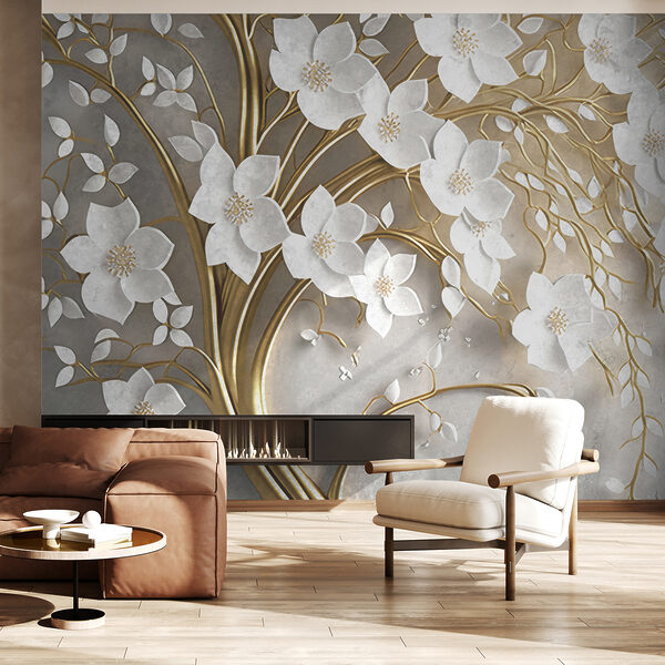 Elegant branches with white flowers Wall mural Elegant branches with white flowers