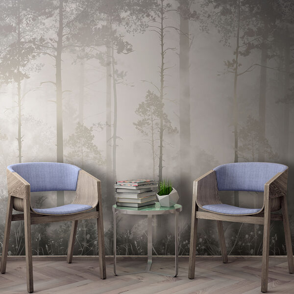 Wall mural Foggy forest, softly illuminated morning