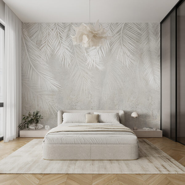 White leaves on a gray background Wall mural White leaves on a gray background