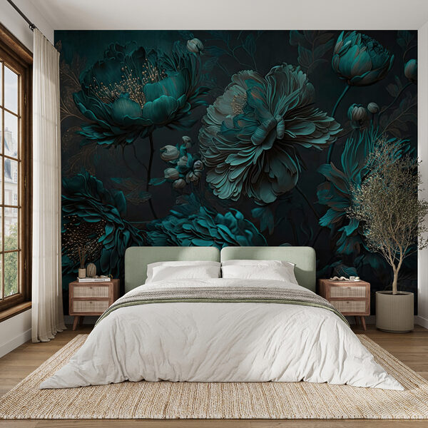 Wall murals Emerald peonies in moonlit garden (SKU: u75411) Wall murals Wall murals Emerald peonies in moonlit garden (SKU: u75411)