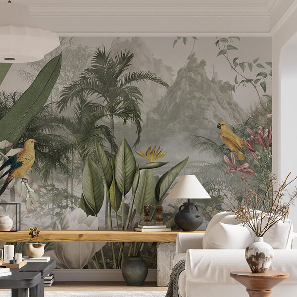Wall mural Tropical paradise with vibrant birds