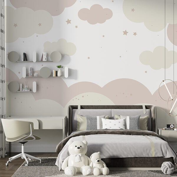Wall mural White and pink clouds