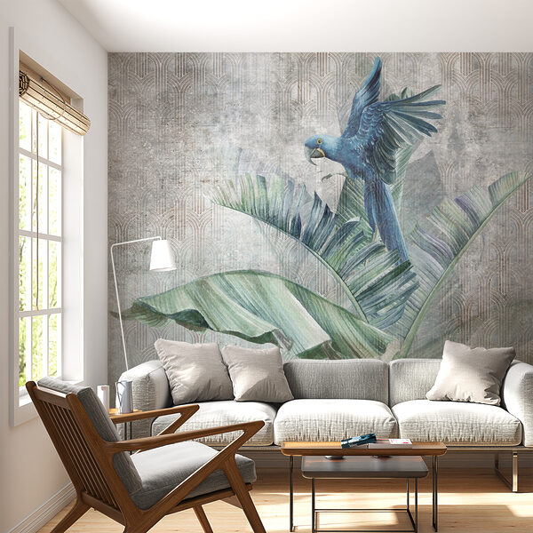 Wall mural Wall mural Blue parrot perched on leafy branch (SKU: u95432)