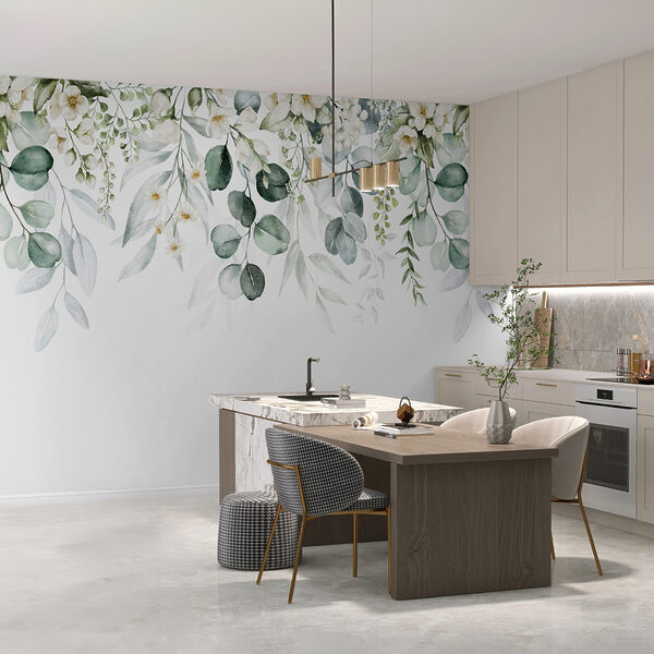 Delicate florals with soft green leaves Wall murals Delicate florals with soft green leaves