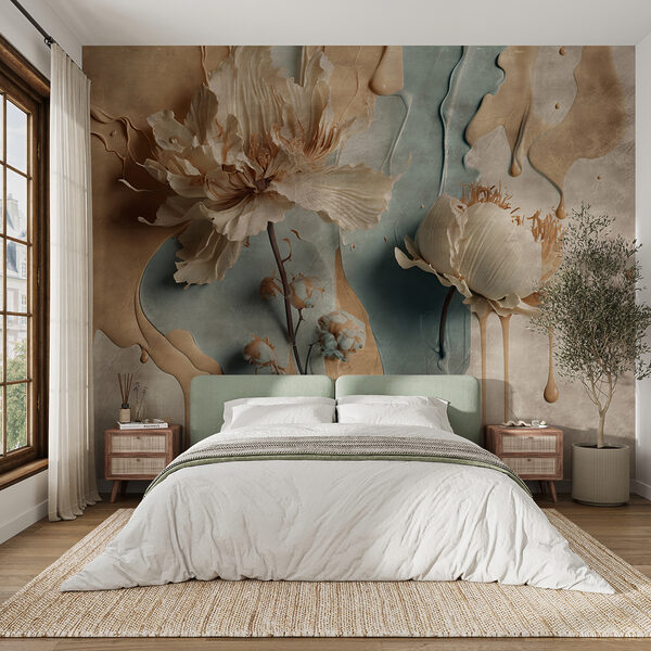 Flowers with artistic paint drips Wall mural Flowers with artistic paint drips