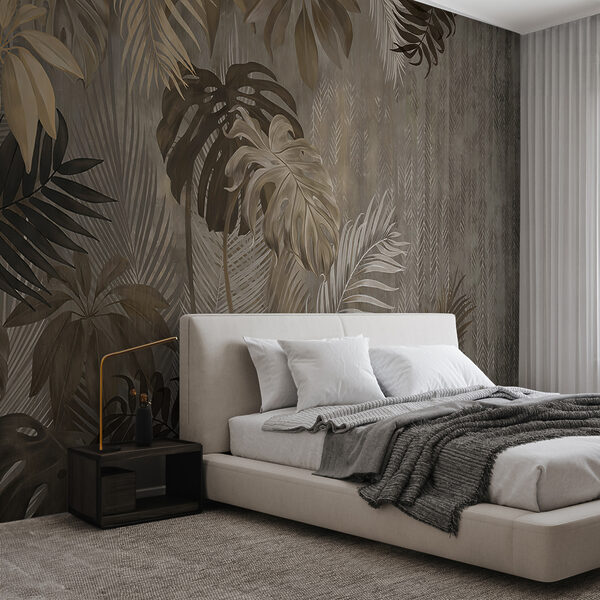 Elegant tropical leaves on textured background Wall mural Elegant tropical leaves on textured background