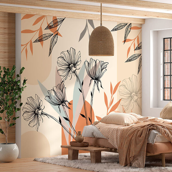 Wall mural Wall mural Black and white drawing of a flower (SKU: u97028)