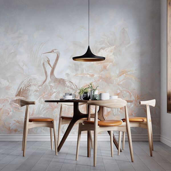 Wall mural Cranes amidst lush foliage scene