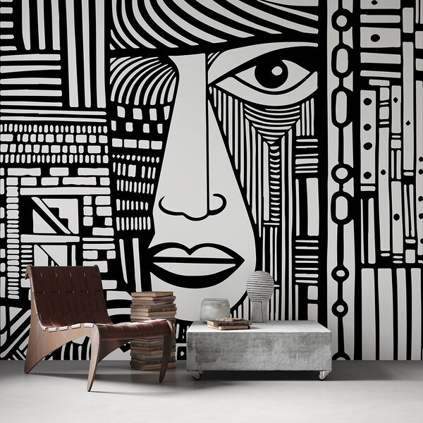 Black and white drawing of a face Wall mural Black and white drawing of a face