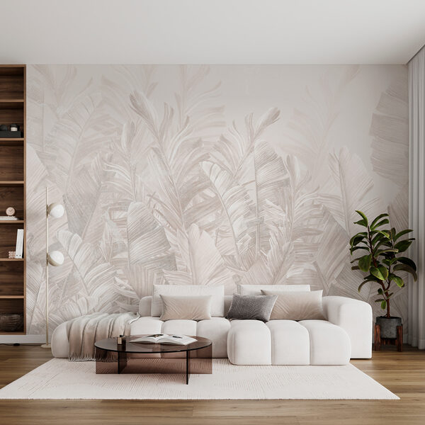 Wall mural Leaves pattern in soft sepia tones