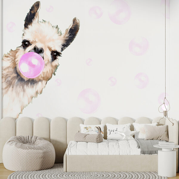 Wall mural Llama blowing a bubble