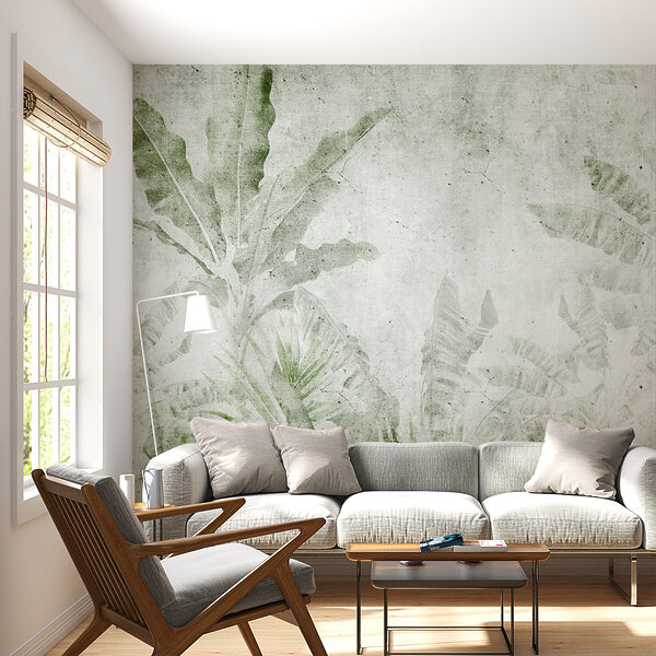 Wall mural Wall mural Textured tropical leaves on concrete background (SKU: u73886v3)