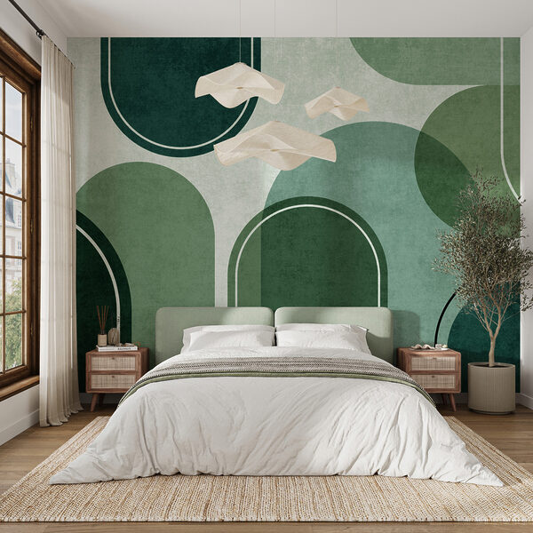 Wall mural Green and white background with ovals and ovals (SKU: u99095v5) Wall mural Wall mural Green and white background with ovals and ovals (SKU: u99095v5)