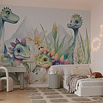 Wall murals Group of dinosaurs surrounded by flowers