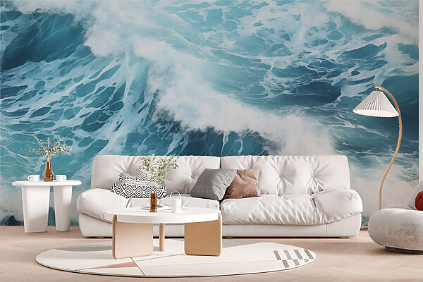 Waves crashing waves with foamy white foam Wall murals Waves crashing waves with foamy white foam