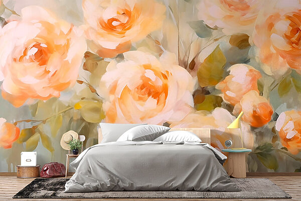 Painting of flowers on a white surface Wall murals Painting of flowers on a white surface