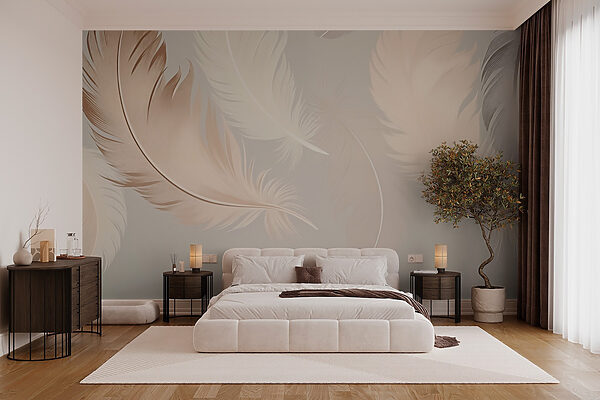 Group of feathers on a white background Wall murals Group of feathers on a white background