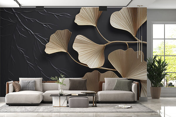 Intricate leaves on a dark background Wall murals Intricate leaves on a dark background