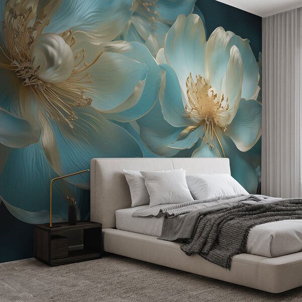 Delicate blooms in calming blue hues Wall murals Delicate blooms in calming blue hues