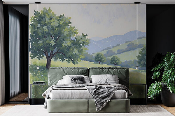 Landscape with trees and hills Wall murals Landscape with trees and hills
