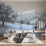 Wall murals Landscape with trees and flowers