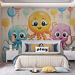 Wall murals Group of octopuses with balloons