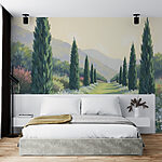 Wall murals Painting of a landscape with trees and flowers