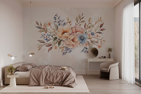 Bouquet of flowers on a white background Wall murals Bouquet of flowers on a white background