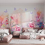 Wall murals Group of flowers with butterflies