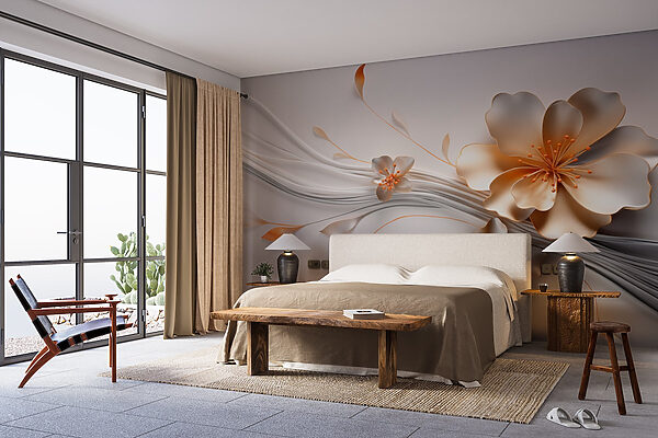 Elegant floral design with flowing lines Wall murals Elegant floral design with flowing lines