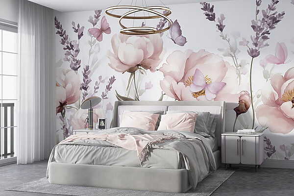 Painting of flowers and butterflies Wall murals Painting of flowers and butterflies