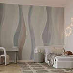 Wall murals White and grey wallpaper with wavy lines