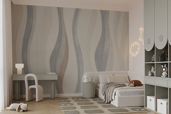 White and grey wallpaper with wavy lines Wall murals White and grey wallpaper with wavy lines