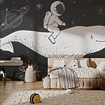 Wall murals Drawing of a person riding a whale
