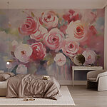 Wall murals Painting of flowers on a white surface