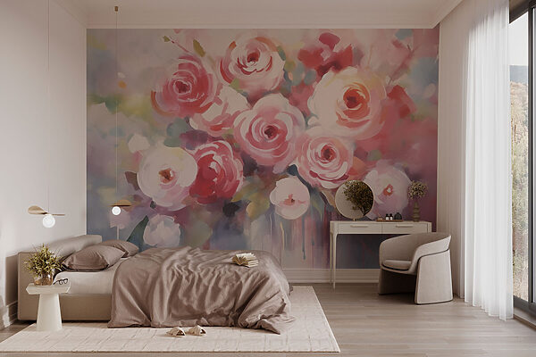 Painting of flowers on a white surface Wall murals Painting of flowers on a white surface