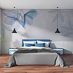 Wall murals Blue and white leaves