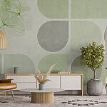 Wall murals Soft greens and delicate patterns blend.