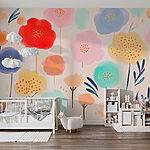 Wall murals Colorful flowers on a white background