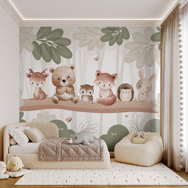 Wall murals Wall murals Group of animals on a tree branch (SKU: w03411)