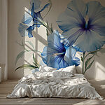Wall murals Delicate blue flowers in full bloom