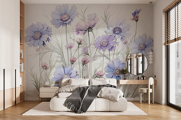 Painting of flowers on a white background Wall murals Painting of flowers on a white background