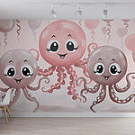 Wall murals Group of octopuses with balloons