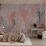 Wall murals Pink and grey leaves
