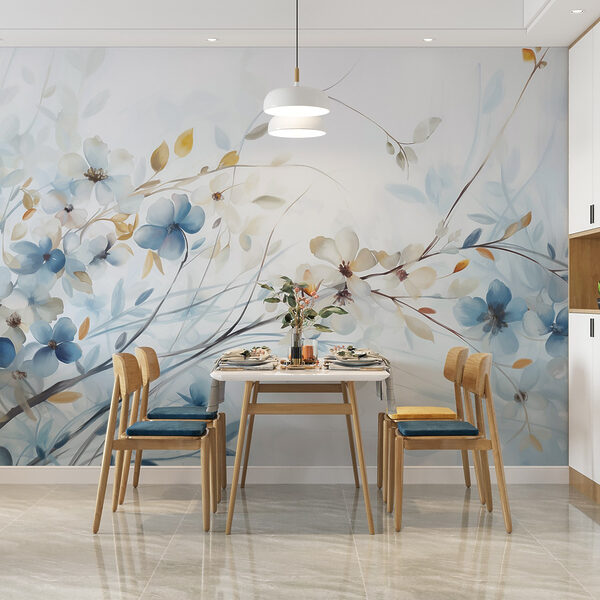 Wall mural Wall mural Painting of flowers and leaves (SKU: w09009)