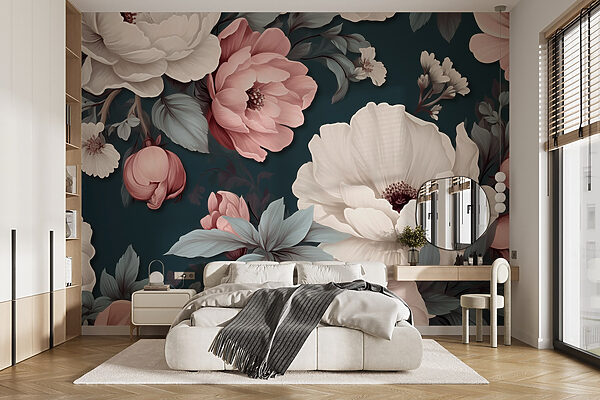 Floral pattern with white and pink flowers Wall murals Floral pattern with white and pink flowers