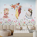 Wall murals Group of girls holding animals in a field of flowers