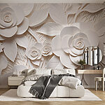 Wall murals White paper flowers and leaves